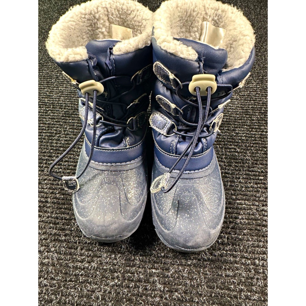 Member's Mark Kids Snow Boots Size 4 Navy Blue Sherpa Lined Winter Glitter